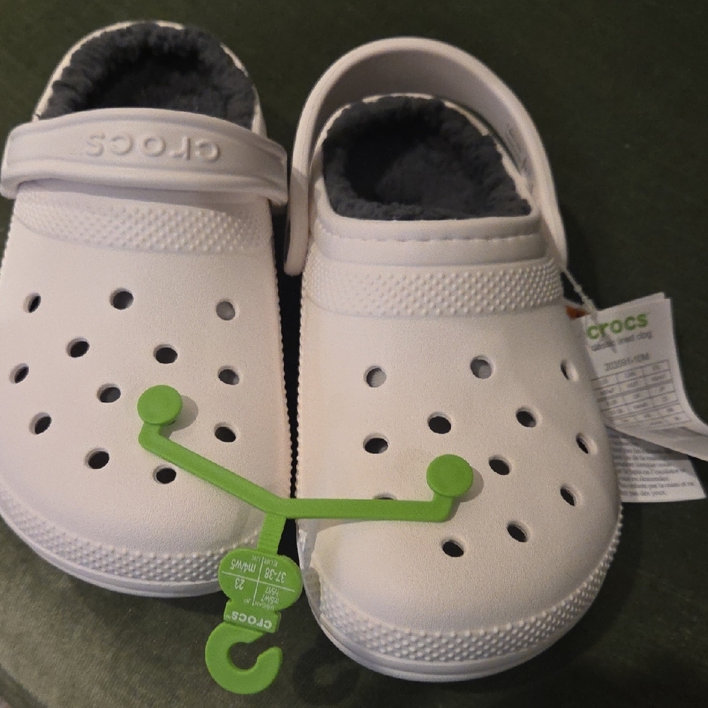 CROCS White and Gray Lined Clogs - Picture 3 of 3